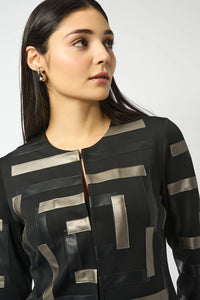 Joseph Ribkoff Scuba & Leatherette Collarless Jacket Jr253929