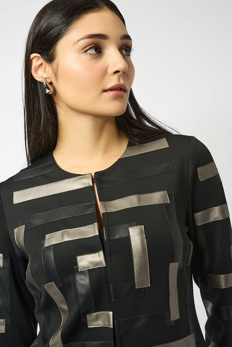 Joseph Ribkoff Scuba & Leatherette Collarless Jacket Jr253929