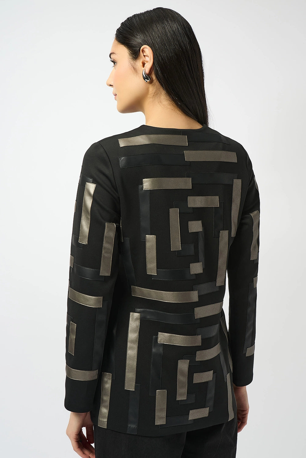 Joseph Ribkoff Scuba & Leatherette Collarless Jacket Jr253929