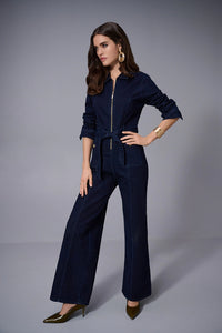 Joseph Ribkoff Stretch Denim Zip Front Wide-Leg Jumpsuit Jr253948