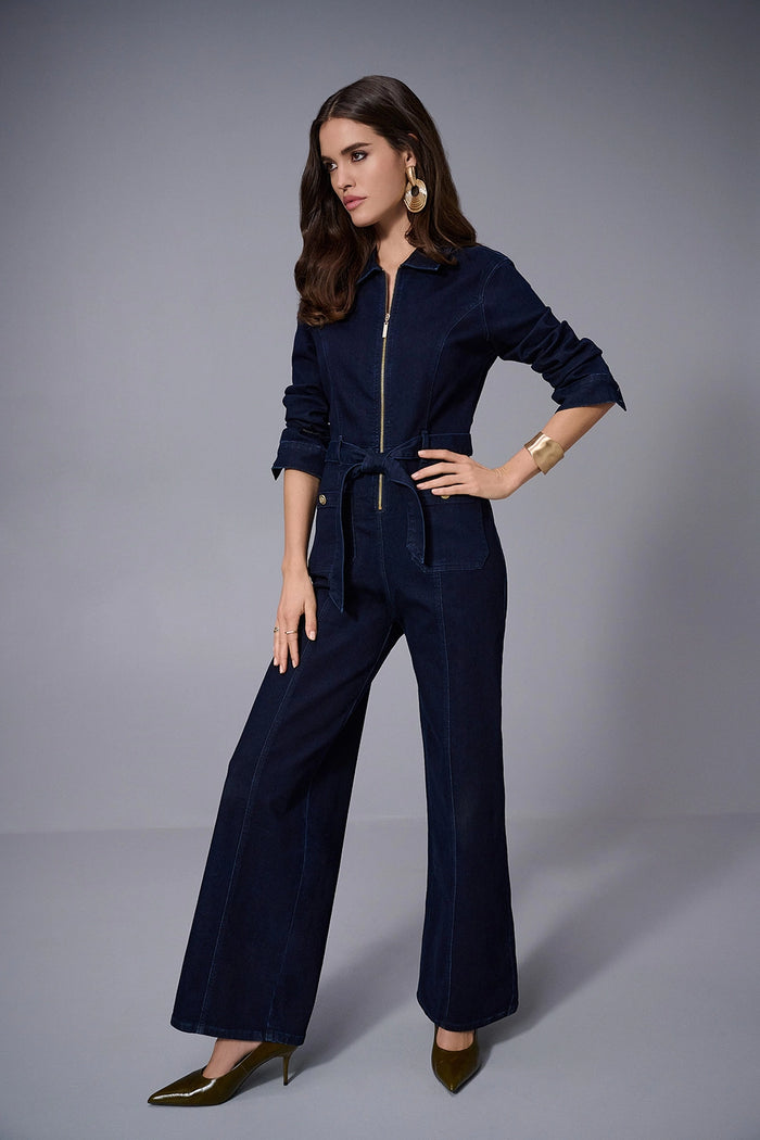 Joseph Ribkoff Stretch Denim Zip Front Wide-Leg Jumpsuit Jr253948