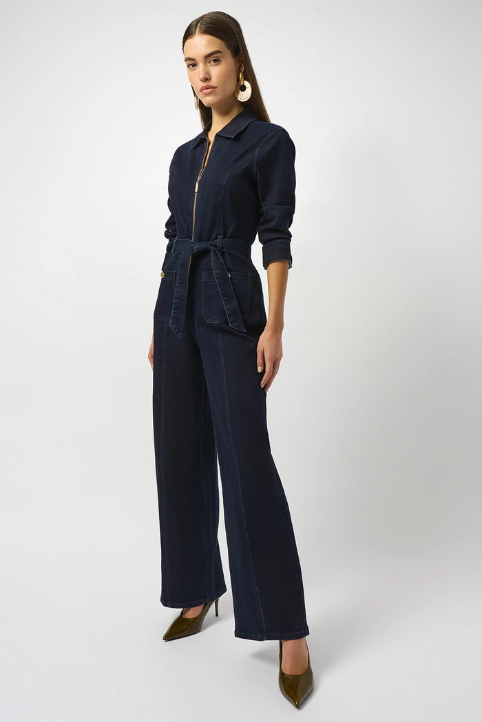 Joseph Ribkoff Stretch Denim Zip Front Wide-Leg Jumpsuit Jr253948