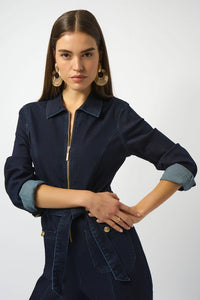 Joseph Ribkoff Stretch Denim Zip Front Wide-Leg Jumpsuit Jr253948