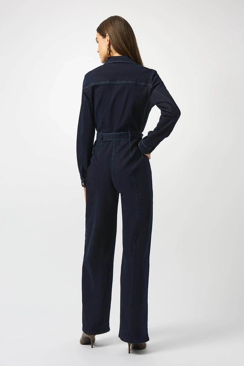 Joseph Ribkoff Stretch Denim Zip Front Wide-Leg Jumpsuit Jr253948