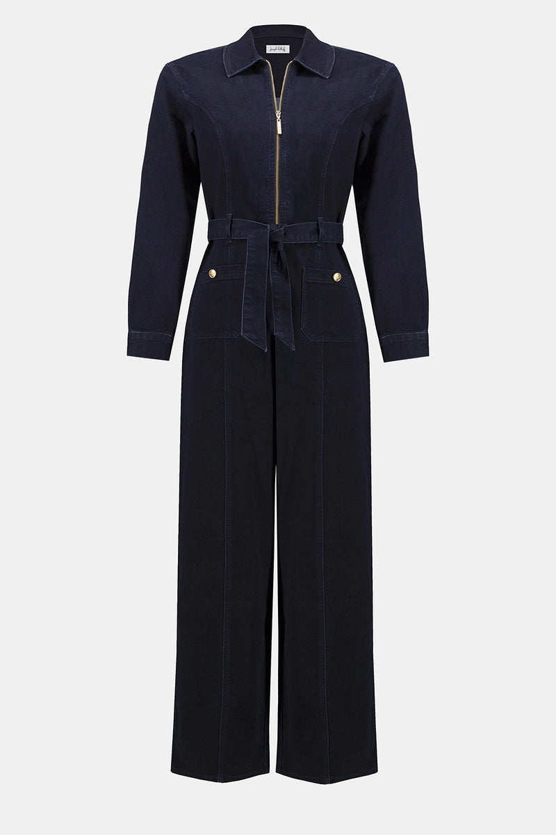 Joseph Ribkoff Stretch Denim Zip Front Wide-Leg Jumpsuit Jr253948