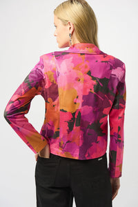 Joseph Ribkoff Foiled Faux Suede Abstract Print Fitted Jacket Jr253954