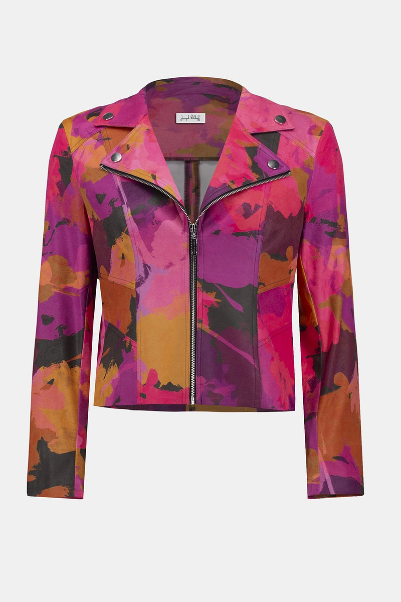 Joseph Ribkoff Foiled Faux Suede Abstract Print Fitted Jacket Jr253954