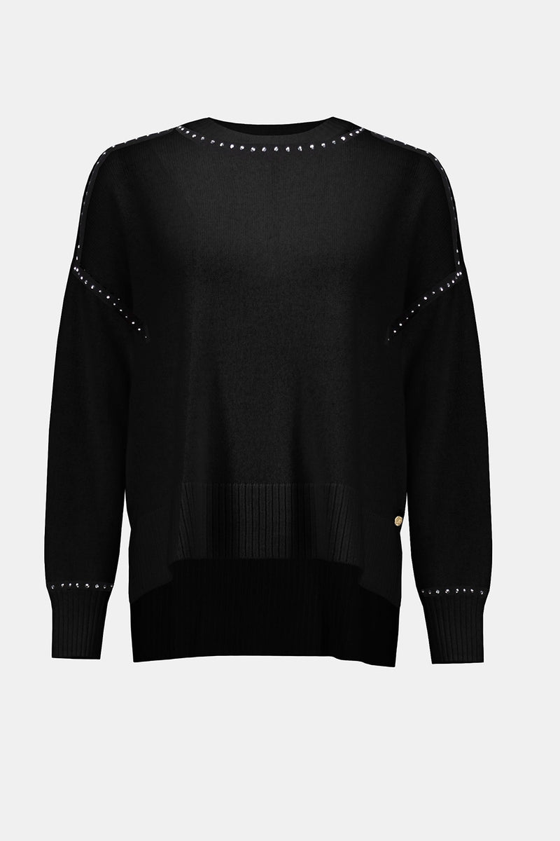 Joseph Ribkoff Cashmere Crew Neck Top with Stud Detailing Jr253980