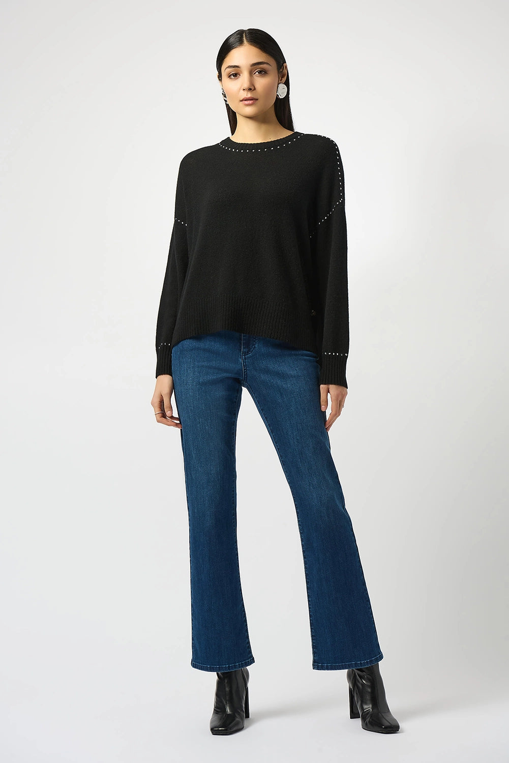 Joseph Ribkoff Cashmere Crew Neck Top with Stud Detailing Jr253980