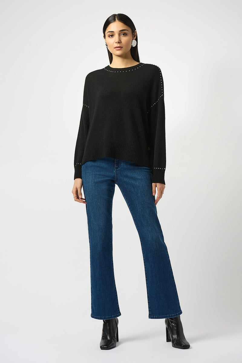 Joseph Ribkoff Cashmere Crew Neck Top with Stud Detailing Jr253980
