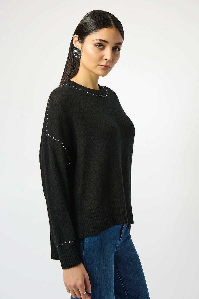 Joseph Ribkoff Cashmere Crew Neck Top with Stud Detailing Jr253980