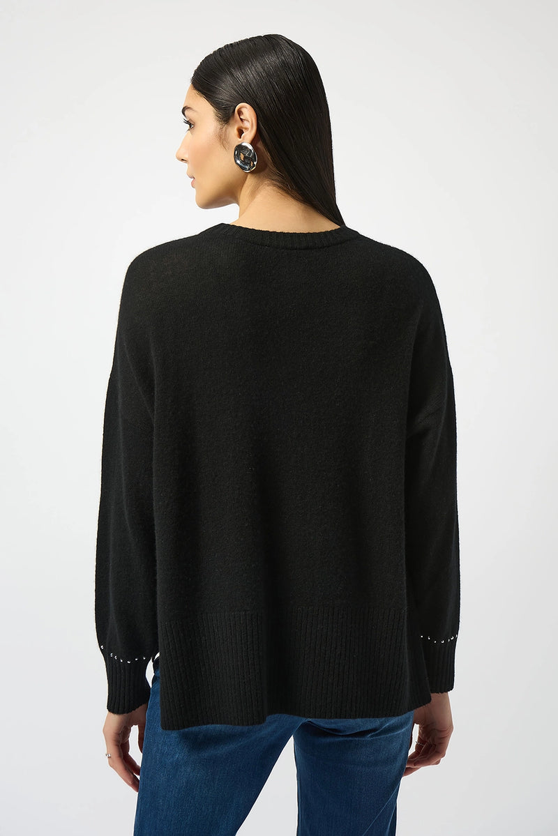 Joseph Ribkoff Cashmere Crew Neck Top with Stud Detailing Jr253980