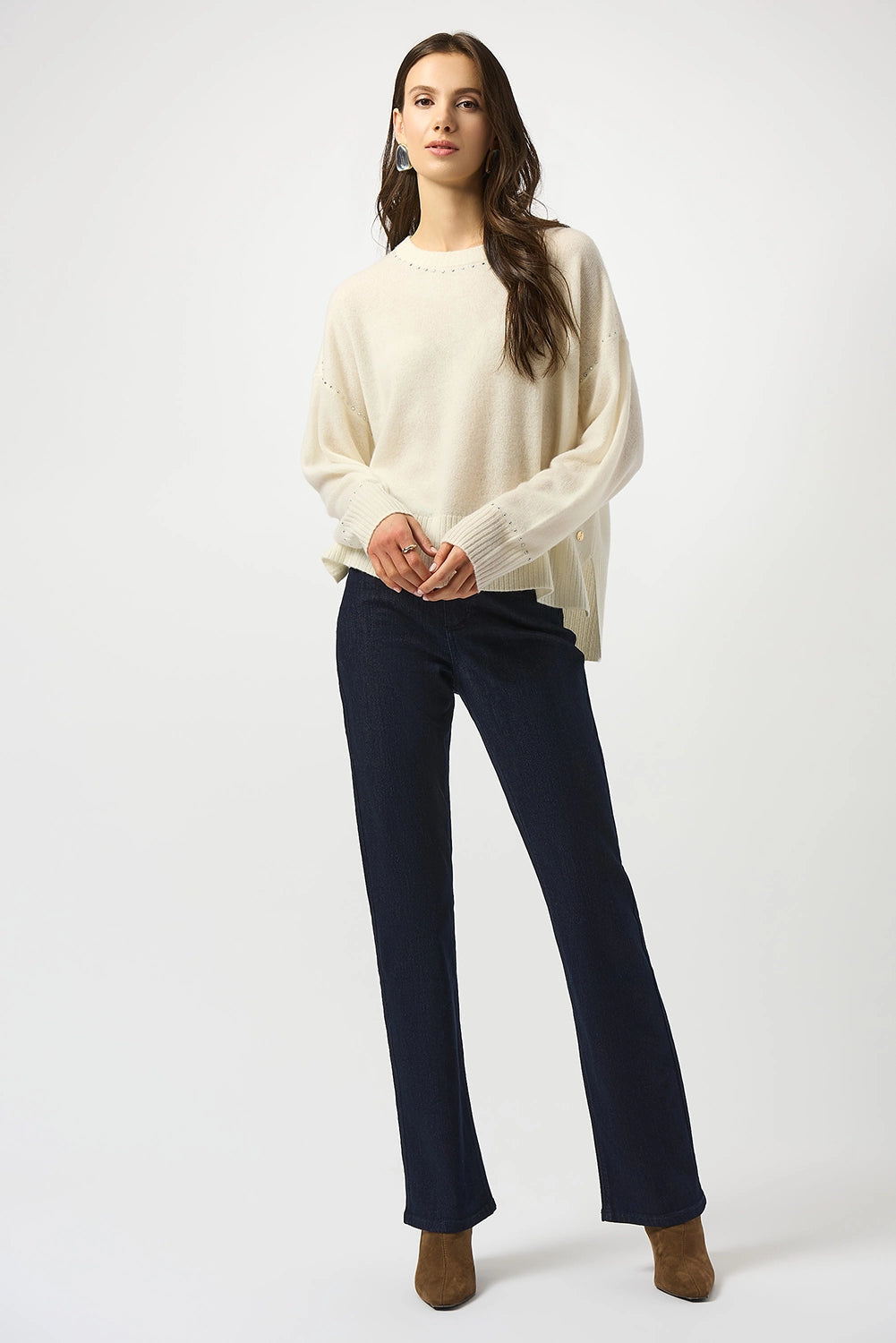Joseph Ribkoff Cashmere Crew Neck Top with Stud Detailing Jr253980