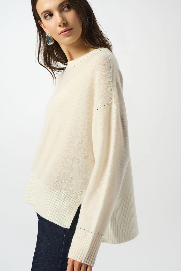 Joseph Ribkoff Cashmere Crew Neck Top with Stud Detailing Jr253980
