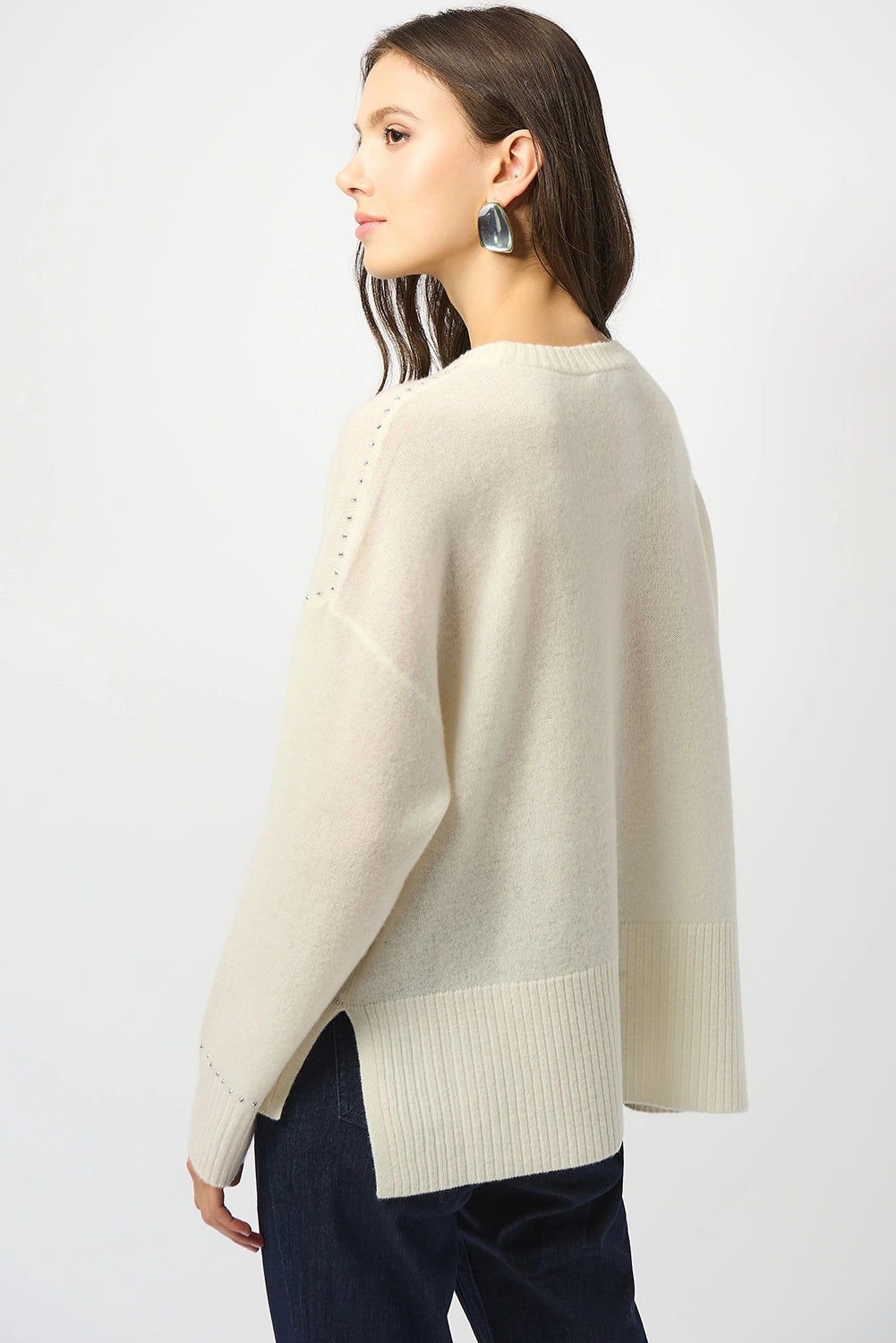 Joseph Ribkoff Cashmere Crew Neck Top with Stud Detailing Jr253980