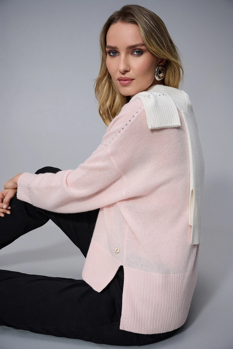 Joseph Ribkoff Cashmere Crew Neck Top with Stud Detailing Jr253980