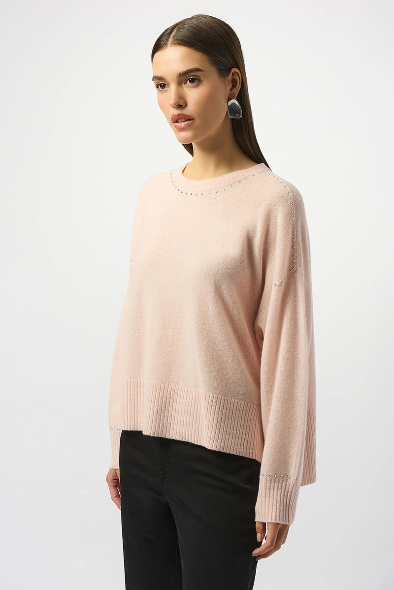 Joseph Ribkoff Cashmere Crew Neck Top with Stud Detailing Jr253980