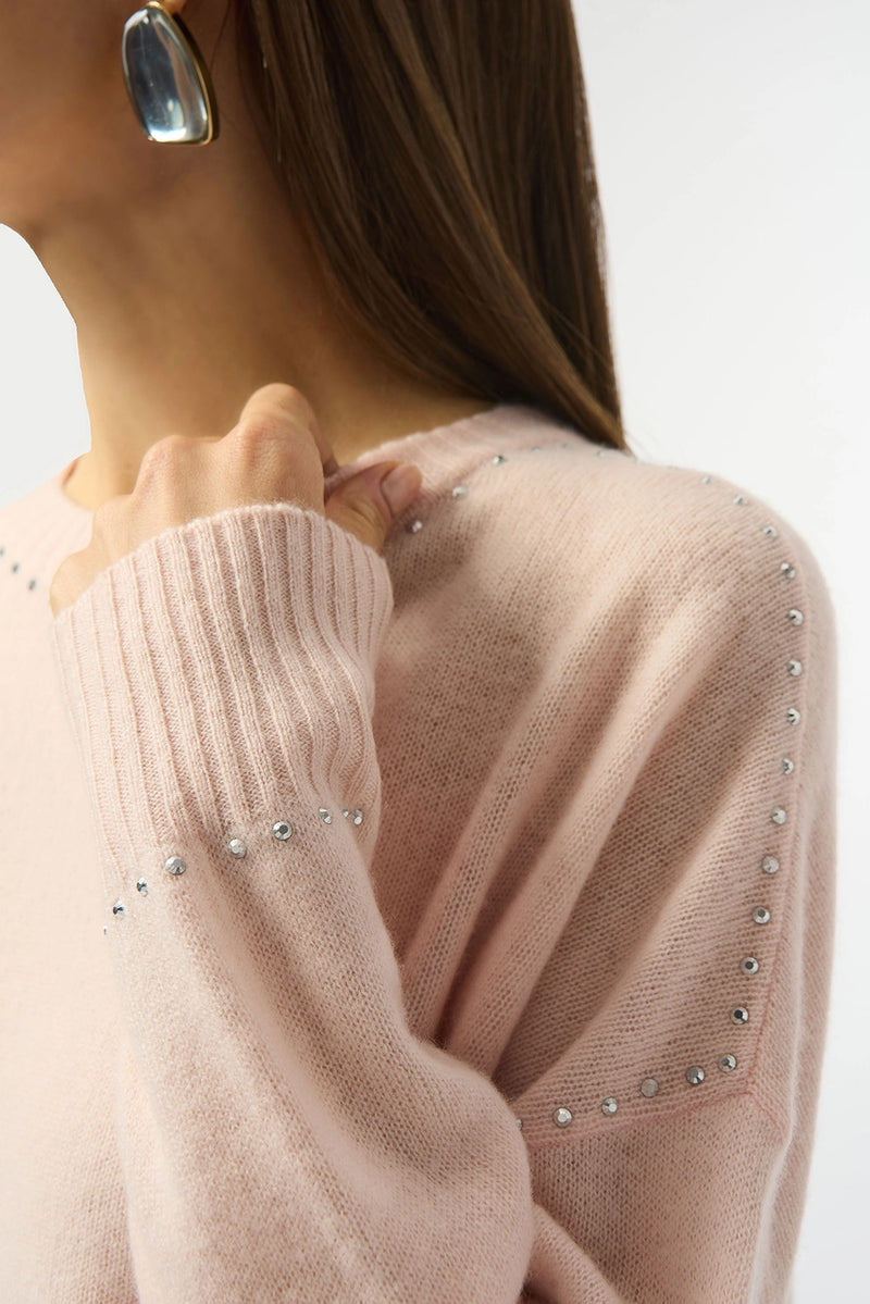 Joseph Ribkoff Cashmere Crew Neck Top with Stud Detailing Jr253980