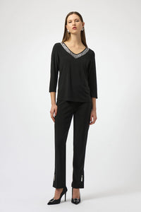Joseph Ribkoff Silky Knit Straight Top With Sequins Detail Jr254025