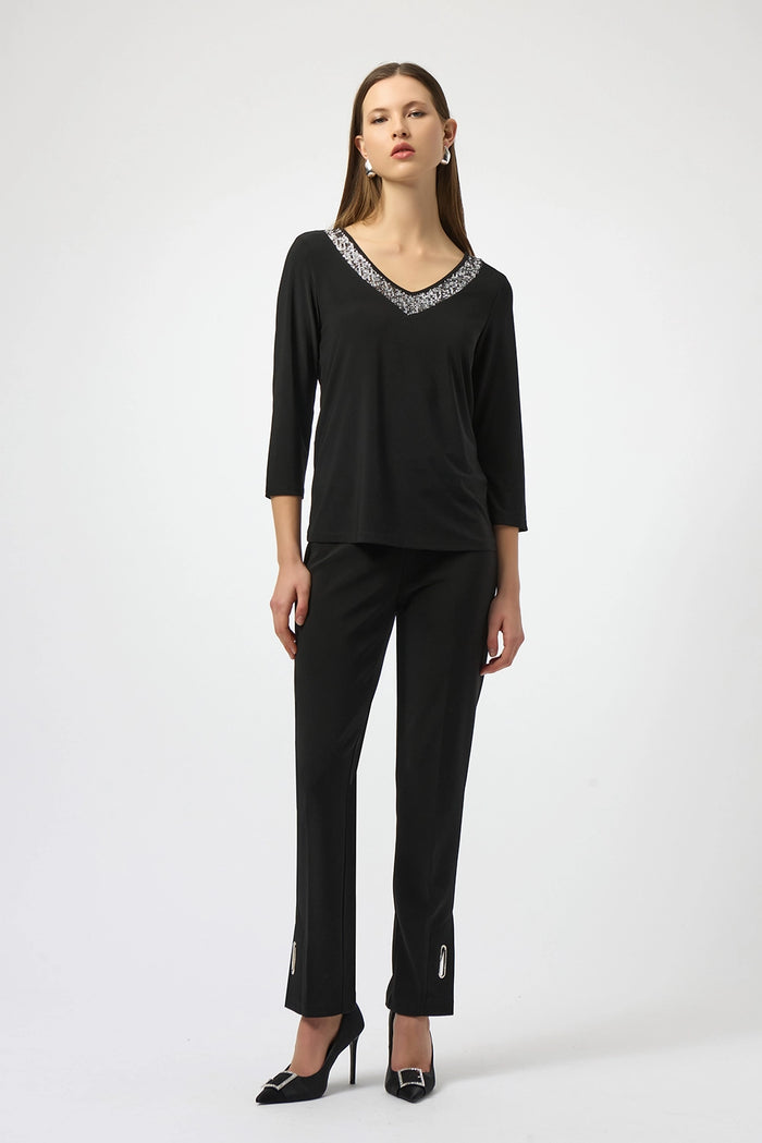 Joseph Ribkoff Silky Knit Straight Top With Sequins Detail Jr254025