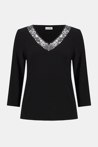Joseph Ribkoff Silky Knit Straight Top With Sequins Detail Jr254025