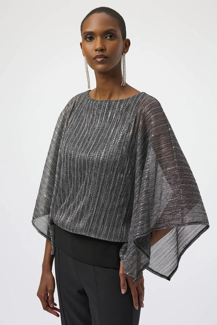 Joseph Ribkoff Sequined Pleated Knit Layered Top Jr254026