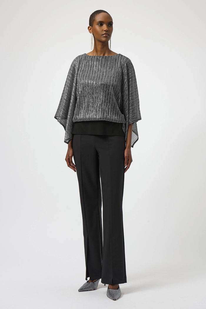 Joseph Ribkoff Sequined Pleated Knit Layered Top Jr254026