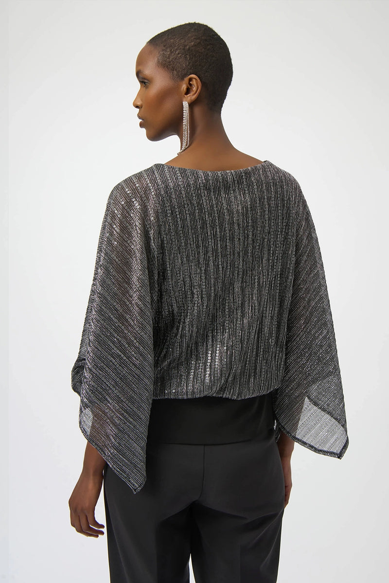 Joseph Ribkoff Sequined Pleated Knit Layered Top Jr254026