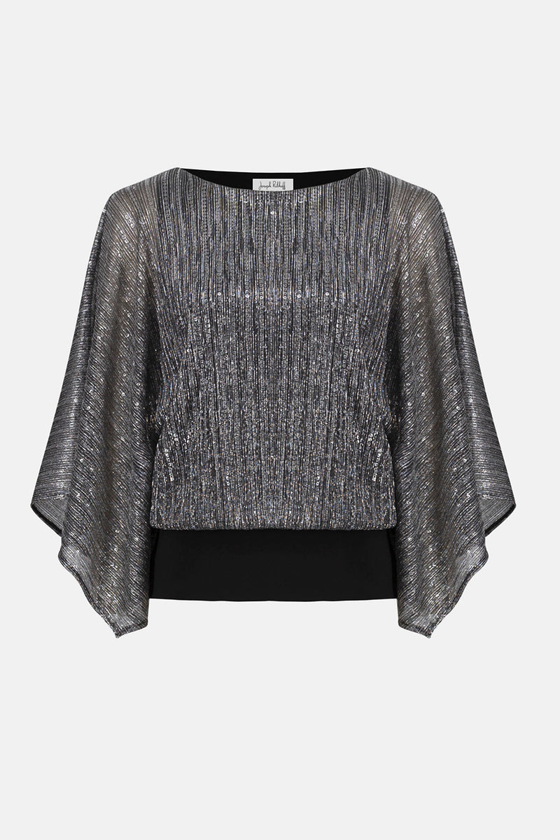Joseph Ribkoff Sequined Pleated Knit Layered Top Jr254026