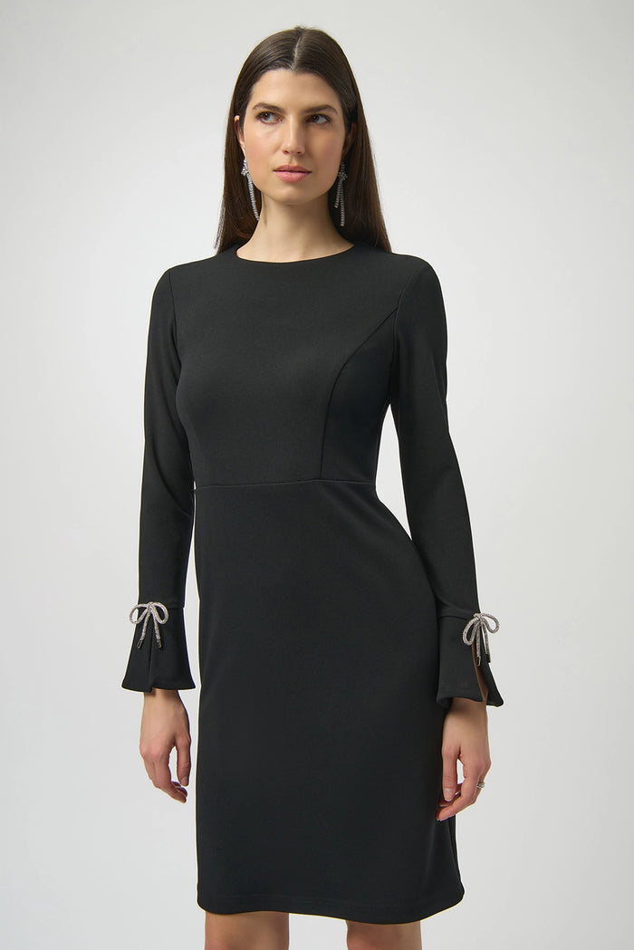 Joseph Ribkoff Scuba Crepe Shift Dress With Rhinestone Bows Jr254048