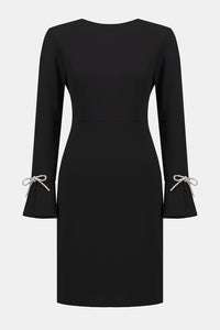 Joseph Ribkoff Scuba Crepe Shift Dress With Rhinestone Bows Jr254048