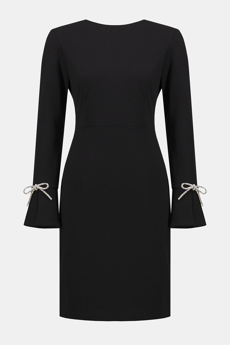 Joseph Ribkoff Scuba Crepe Shift Dress With Rhinestone Bows Jr254048