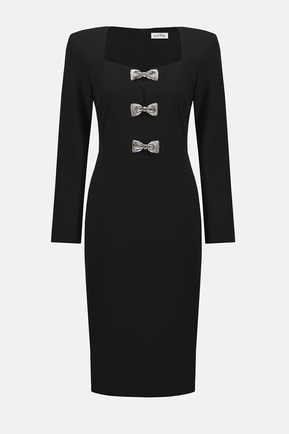 Joseph Ribkoff Scuba Crepe Sheath Dress With Rhinestone Bows Jr254053