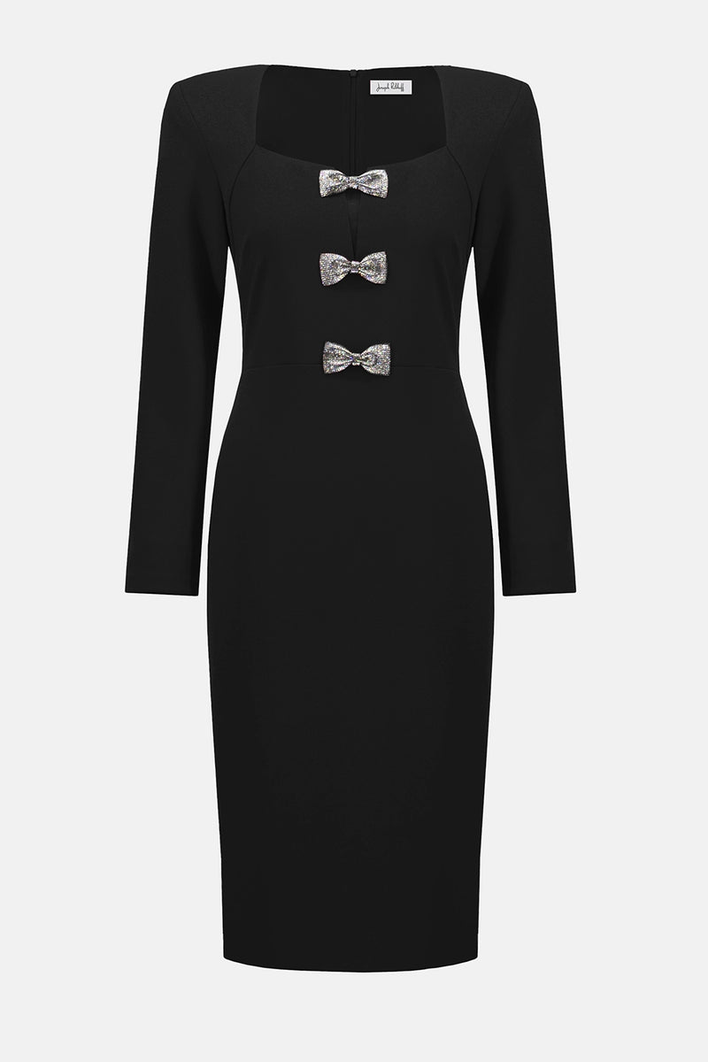 Joseph Ribkoff Scuba Crepe Sheath Dress With Rhinestone Bows Jr254053