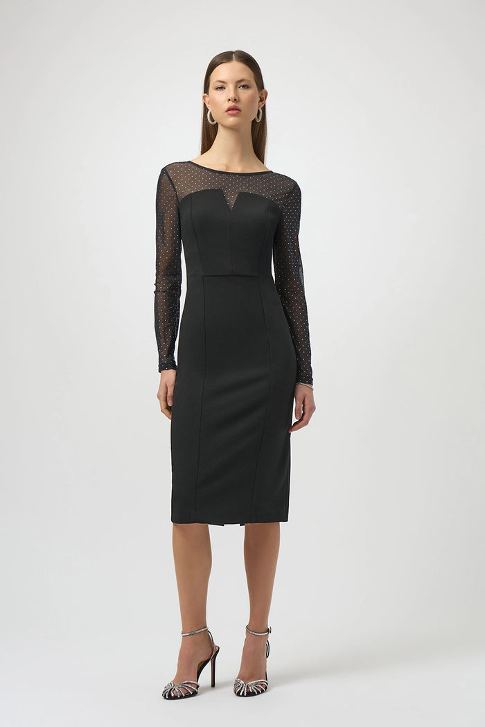 Joseph Ribkoff Scuba Crepe and Studded Mesh Sheath Dress Jr254085