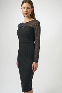 Joseph Ribkoff Scuba Crepe and Studded Mesh Sheath Dress Jr254085
