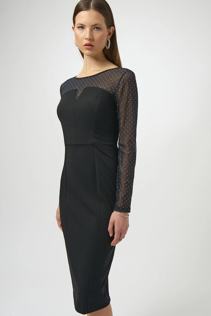 Joseph Ribkoff Scuba Crepe and Studded Mesh Sheath Dress Jr254085