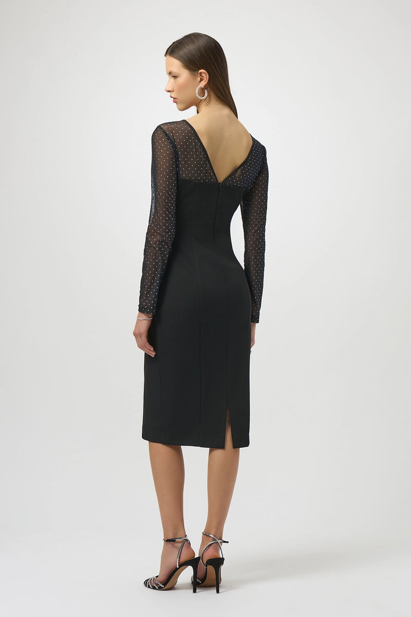 Joseph Ribkoff Scuba Crepe and Studded Mesh Sheath Dress Jr254085