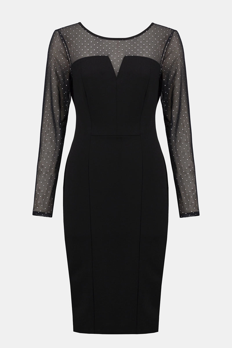 Joseph Ribkoff Scuba Crepe and Studded Mesh Sheath Dress Jr254085