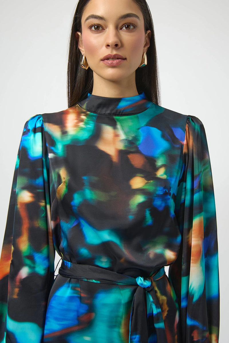 Joseph Ribkoff Recycled Satin Abstract Print Straight Dress Jr254170