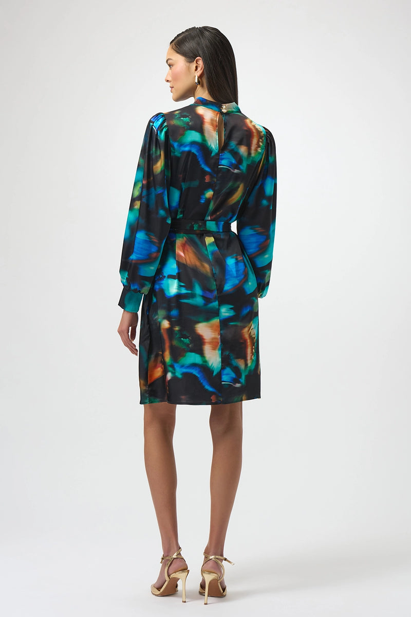 Joseph Ribkoff Recycled Satin Abstract Print Straight Dress Jr254170