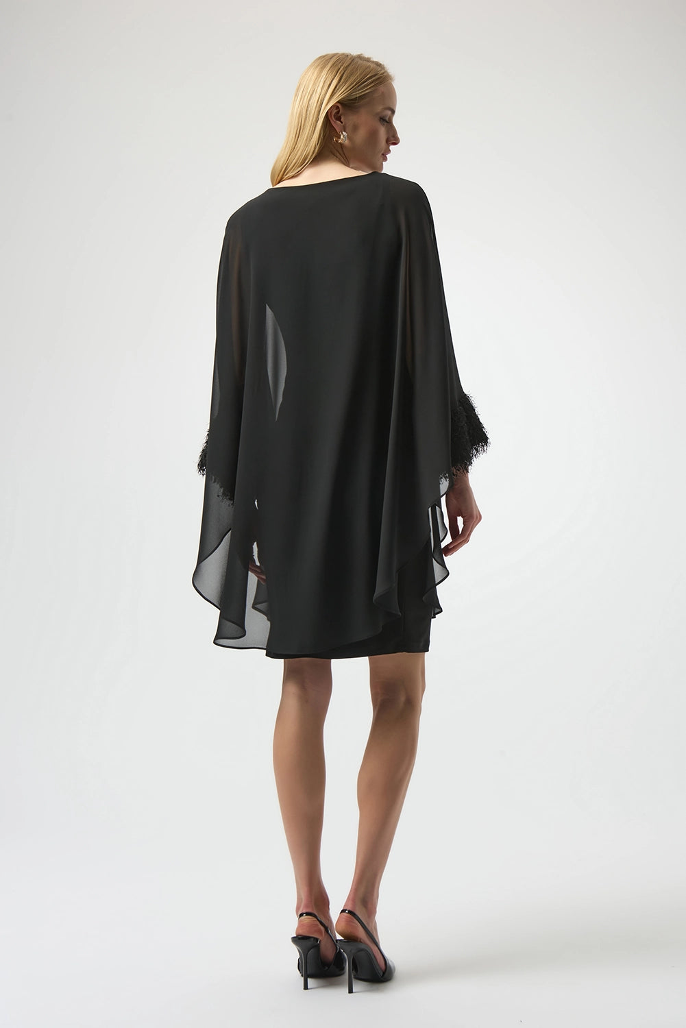 Joseph Ribkoff Silky Knit & Chiffon Layered Dress with Fringe Detail Jr254186