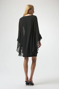 Joseph Ribkoff Silky Knit & Chiffon Layered Dress with Fringe Detail Jr254186