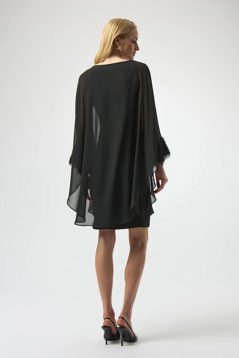 Joseph Ribkoff Silky Knit & Chiffon Layered Dress with Fringe Detail Jr254186