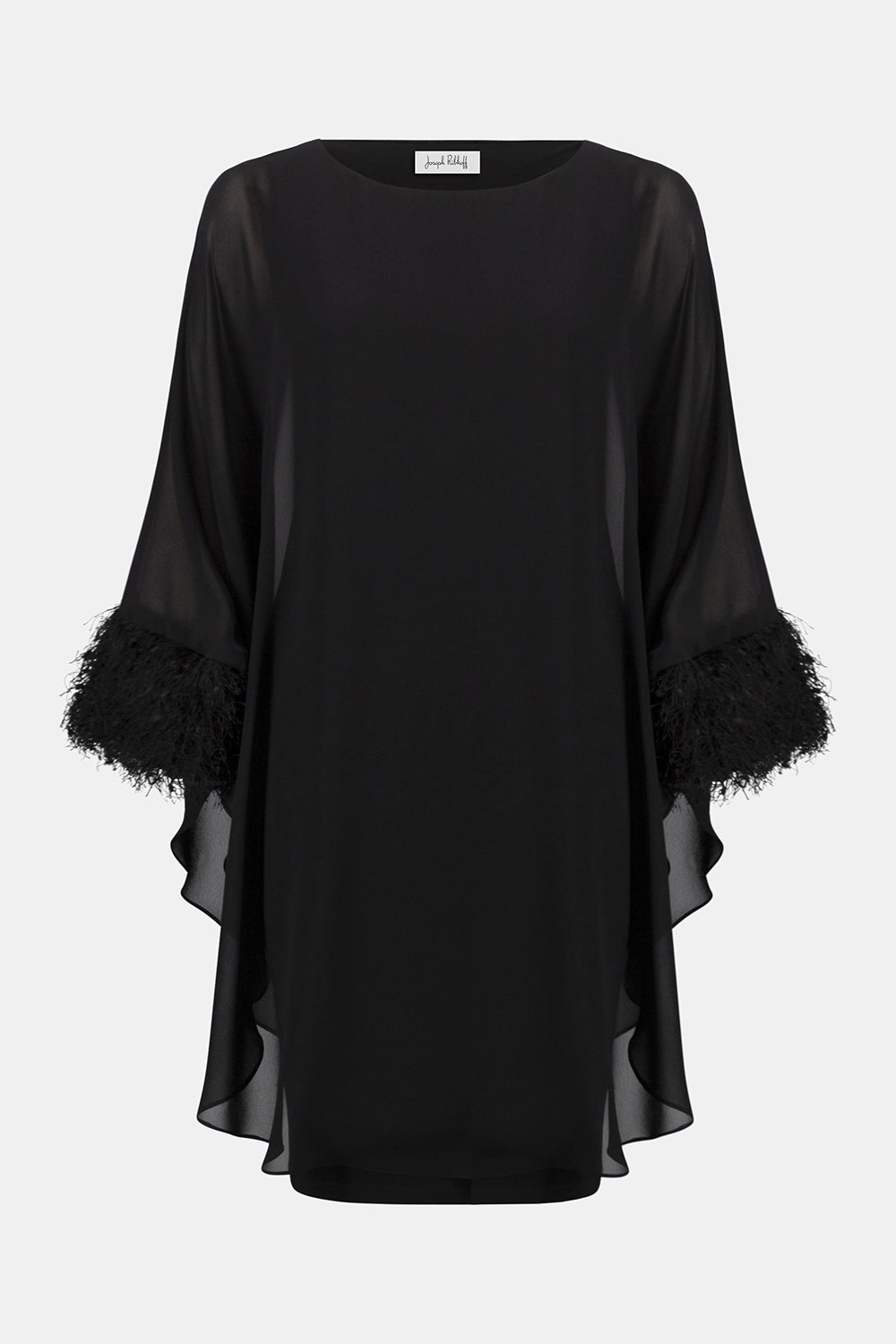 Joseph Ribkoff Silky Knit & Chiffon Layered Dress with Fringe Detail Jr254186