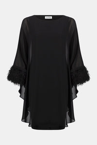 Joseph Ribkoff Silky Knit & Chiffon Layered Dress with Fringe Detail Jr254186