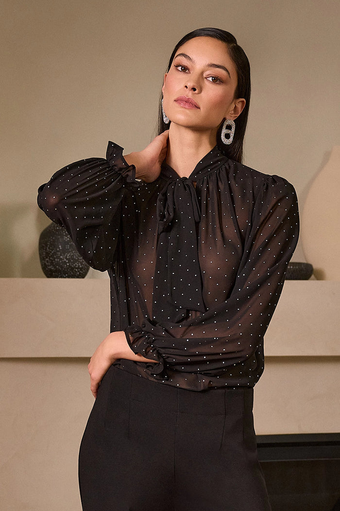 JosephRibkoff Dew Drop Chiffon Tie Neck Top Jr254200