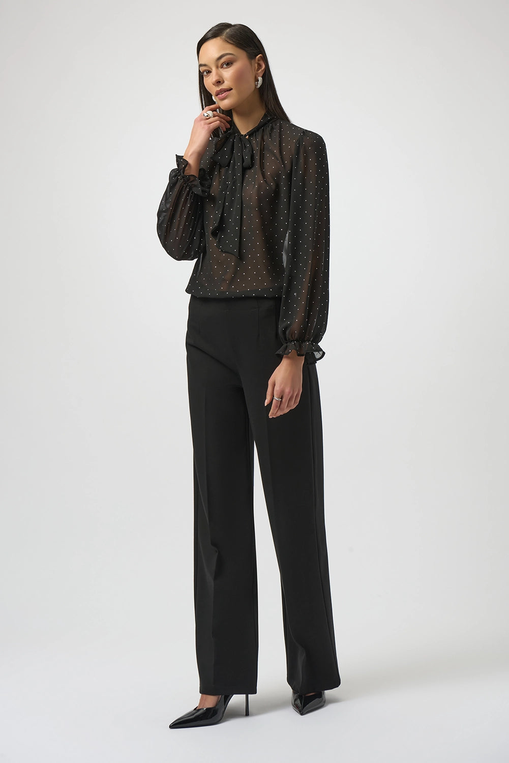 JosephRibkoff Dew Drop Chiffon Tie Neck Top Jr254200