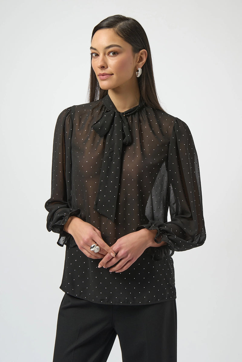 JosephRibkoff Dew Drop Chiffon Tie Neck Top Jr254200