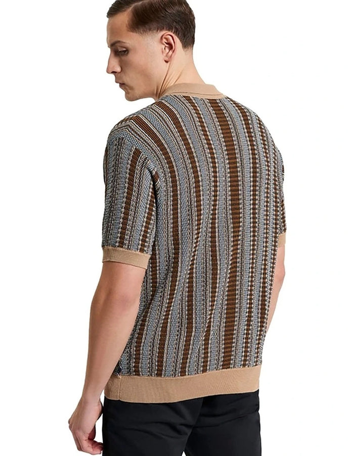 Ben Sherman Textured Stripe Knitted Shirt in Dark Navy B1012372